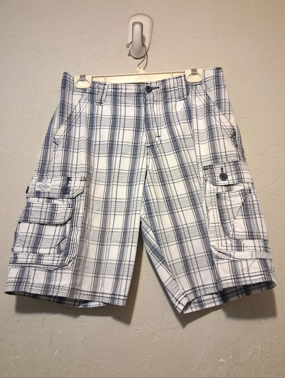 Lee Men Legendary Wyoming‎ Cargo Short Plaid 100% Cotton Blue/White